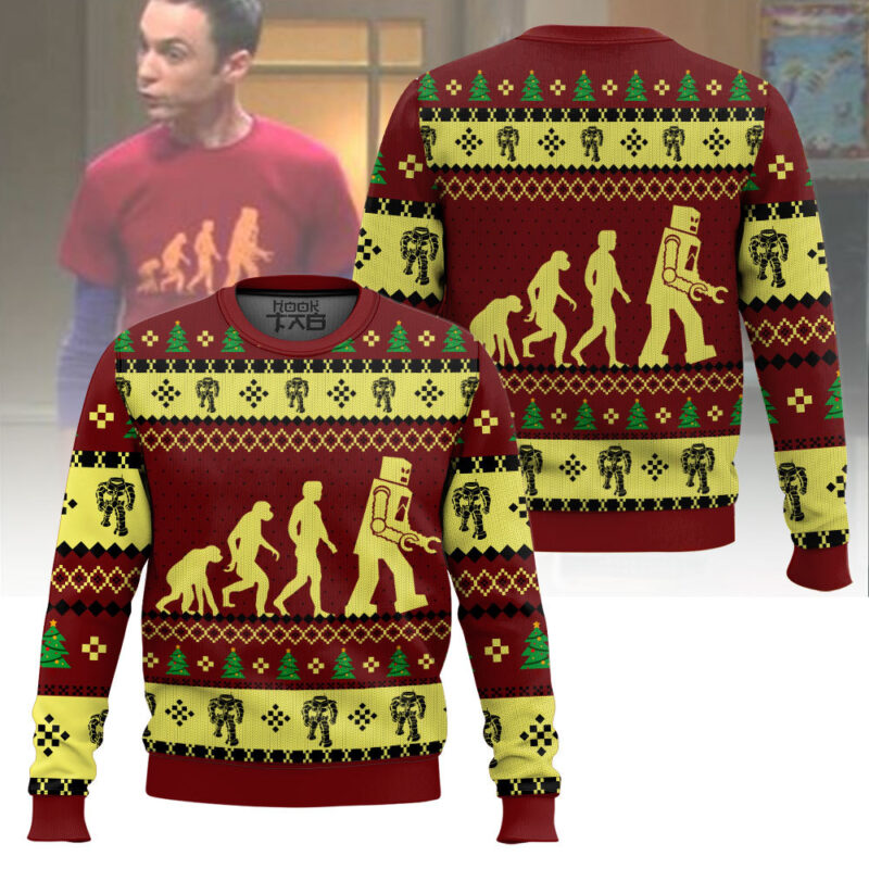 Hooktab Robot Evolution Sheldon Cooper The Big Bang Theory Ugly Christmas Sweater Hooktab Robot Evolution Sheldon Cooper The Big Bang Theory Ugly Christmas Sweater