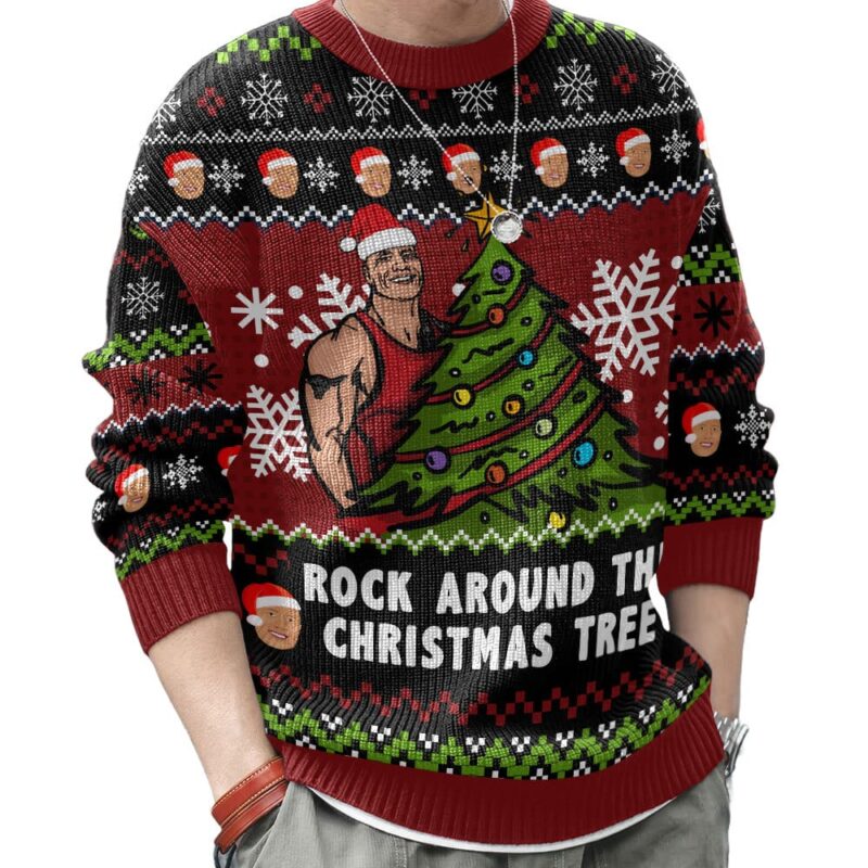 Hooktab Rock Around The Xmas Tree WWE Ugly Christmas Sweater Hooktab Rock Around The Xmas Tree WWE Ugly Christmas Sweater