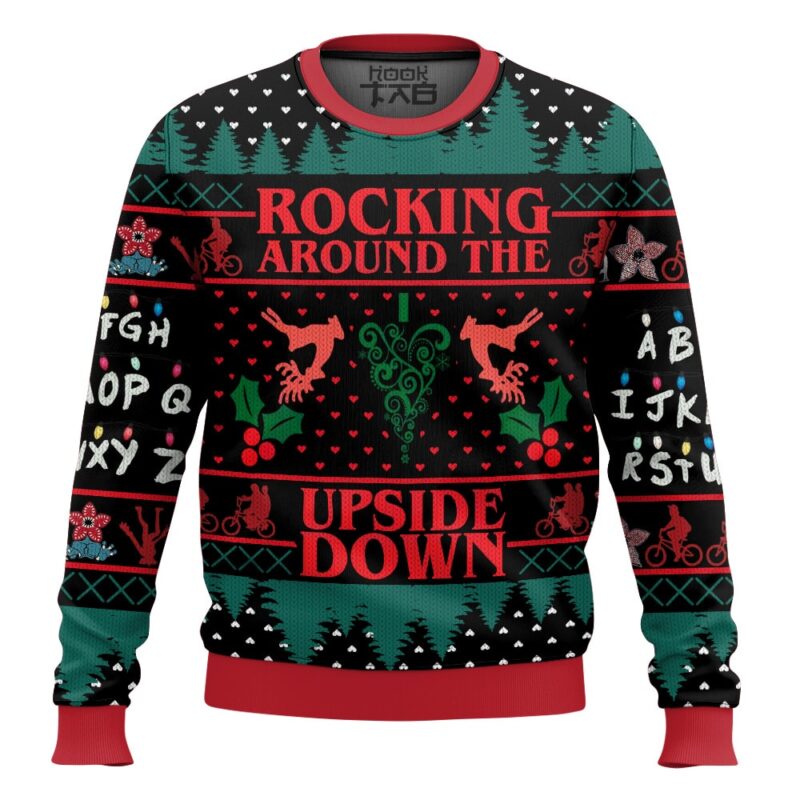 Hooktab Rocking Around The Upside Down Stranger Things Ugly Christmas Sweater