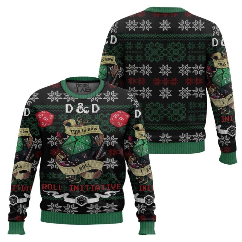 Hooktab Roll Initiative Dungeons & Dragons Ugly Christmas Sweater Hooktab Roll Initiative Dungeons & Dragons Ugly Christmas Sweater
