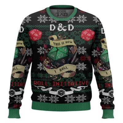 Hooktab Roll Initiative Dungeons & Dragons Ugly Christmas Sweater