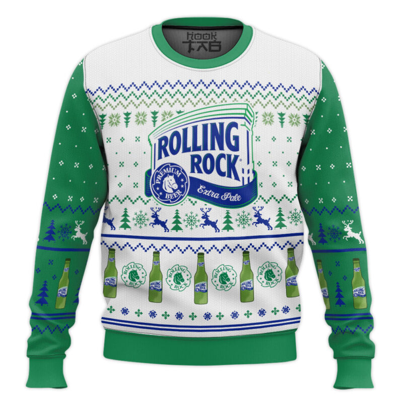 Hooktab Rolling Rock Beer Ugly Christmas Sweater