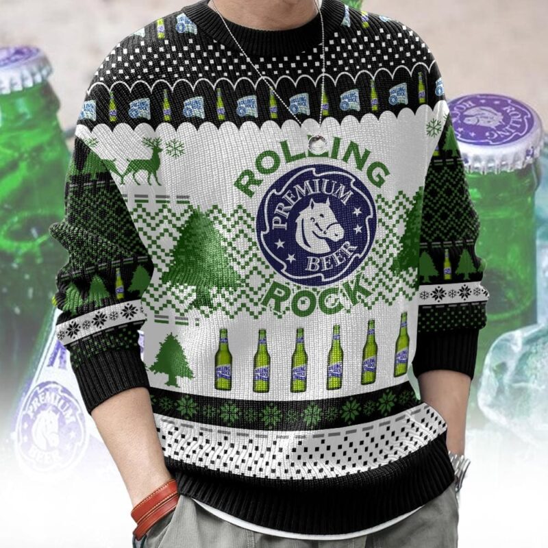 Hooktab Rolling Rock Premium Beer Ugly Christmas Sweater Hooktab Rolling Rock Premium Beer Ugly Christmas Sweater
