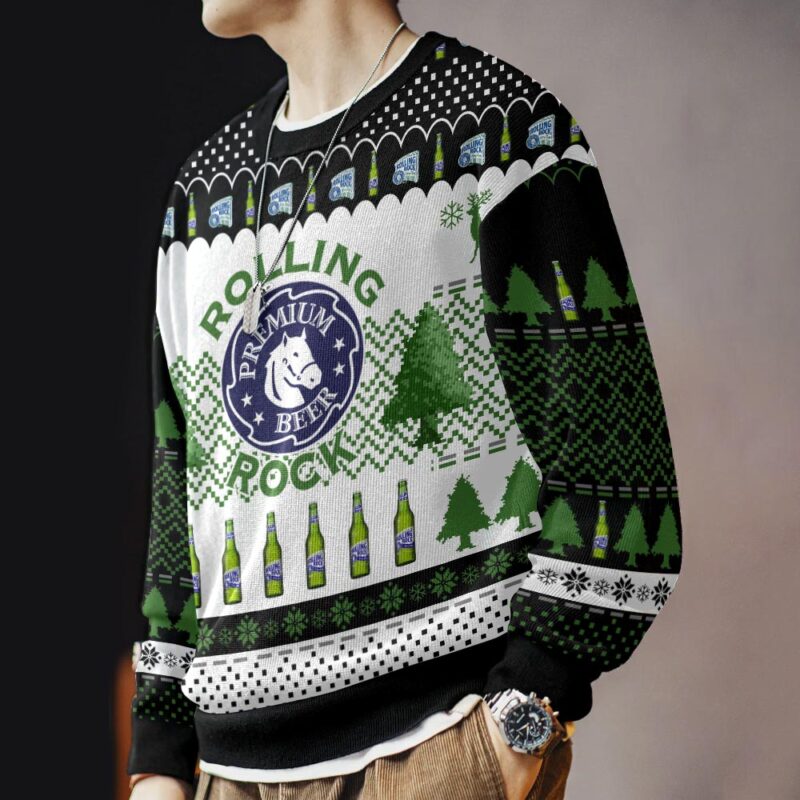Hooktab Rolling Rock Premium Beer Ugly Christmas Sweater Hooktab Rolling Rock Premium Beer Ugly Christmas Sweater