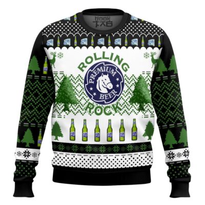 Hooktab Rolling Rock Premium Beer Ugly Christmas Sweater