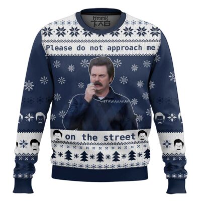 Hooktab Ron Swanson Do Not Approach Me Parks And Recreation Ugly Christmas Sweater