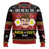 Hooktab Ron Swanson Give Me All The Bacon And Eggs You Have Parks And Recreation Ugly Christmas Sweater