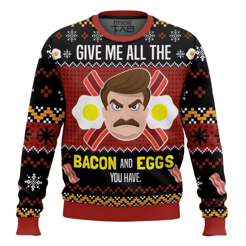 Hooktab Ron Swanson Give Me All The Bacon And Eggs You Have Parks And Recreation Ugly Christmas Sweater