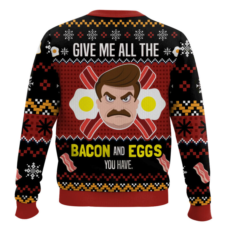 Hooktab Ron Swanson Give Me All The Bacon And Eggs You Have Parks And Recreation Ugly Christmas Sweater Hooktab Ron Swanson Give Me All The Bacon And Eggs You Have Parks And Recreation Ugly Christmas Sweater
