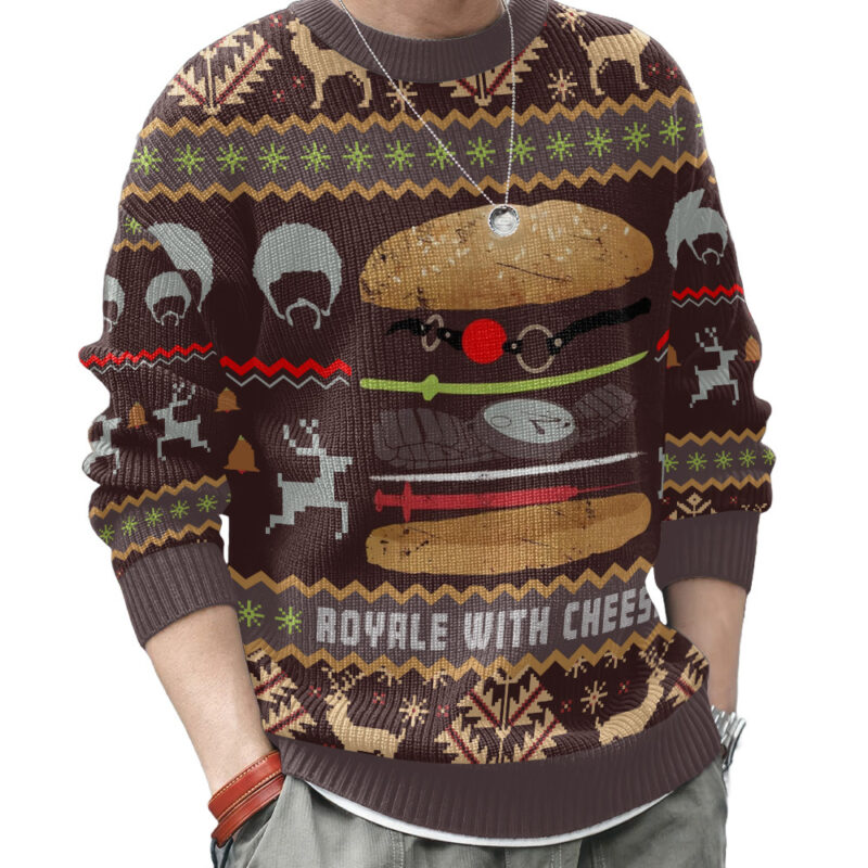 Hooktab Royale With Cheese Pulp Fiction Ugly Christmas Sweater Hooktab Royale With Cheese Pulp Fiction Ugly Christmas Sweater
