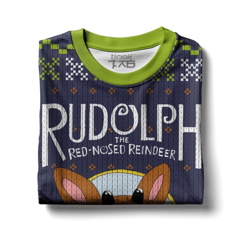 Hooktab Rudolph The Red-nosed Reindeer Ugly Christmas Sweater Hooktab Rudolph The Red-nosed Reindeer Ugly Christmas Sweater