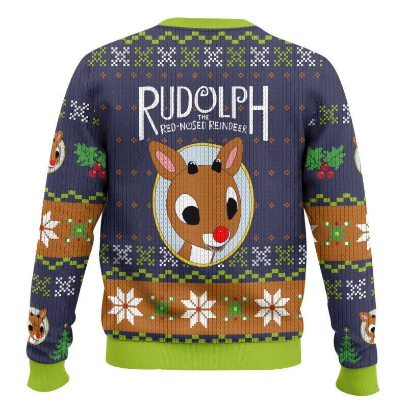 Hooktab Rudolph The Red-nosed Reindeer Ugly Christmas Sweater Hooktab Rudolph The Red-nosed Reindeer Ugly Christmas Sweater