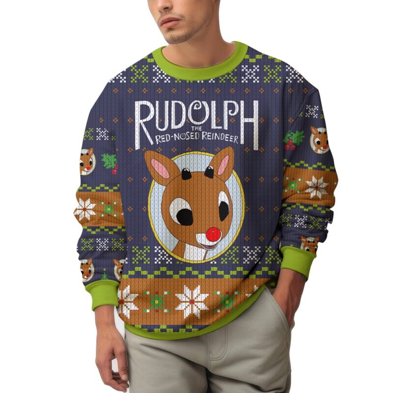 Hooktab Rudolph The Red-nosed Reindeer Ugly Christmas Sweater Hooktab Rudolph The Red-nosed Reindeer Ugly Christmas Sweater
