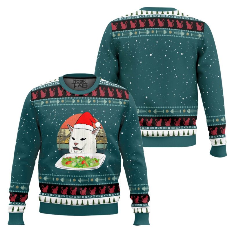 Hooktab Sad Cat On Table Woman Yelling At Cat Meme Ugly Christmas Sweater Hooktab Sad Cat On Table Woman Yelling At Cat Meme Ugly Christmas Sweater