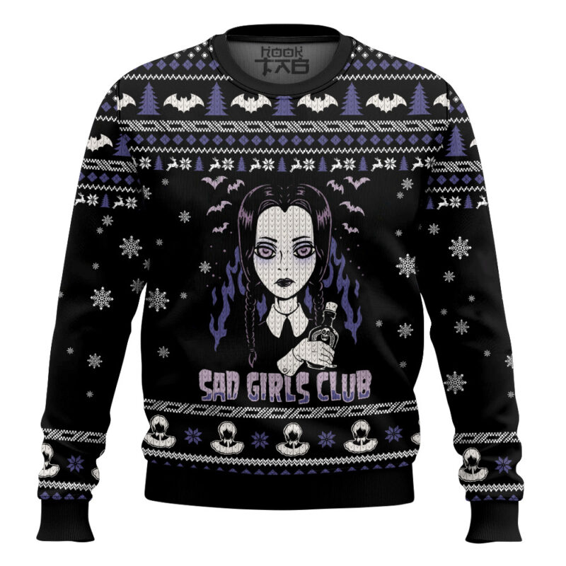 Hooktab Sad Girl Club Wednesday Ugly Christmas Sweater
