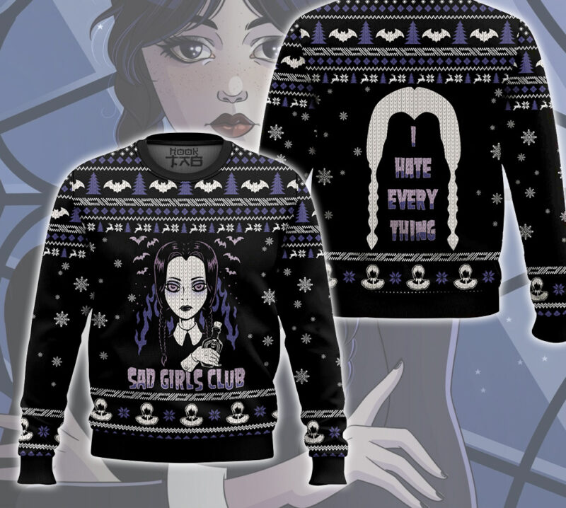 Hooktab Sad Girl Club Wednesday Ugly Christmas Sweater Hooktab Sad Girl Club Wednesday Ugly Christmas Sweater