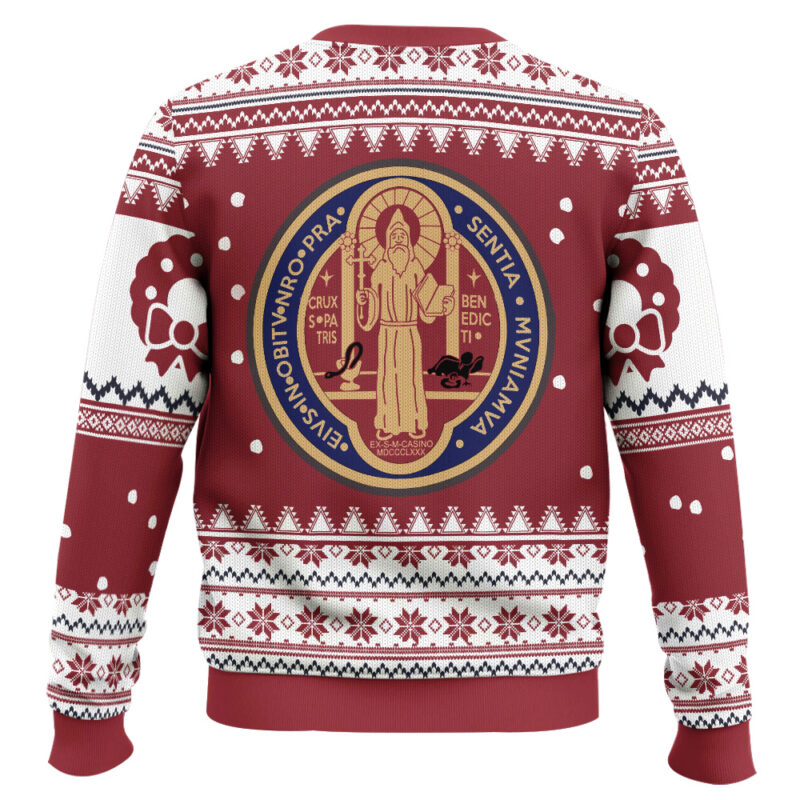 Hooktab Saint Benedict Medal Ugly Christmas Sweater Hooktab Saint Benedict Medal Ugly Christmas Sweater