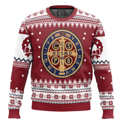 Hooktab Saint Benedict Medal Ugly Christmas Sweater