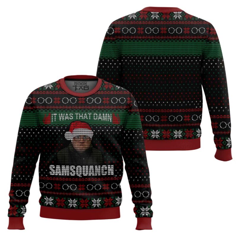 Hooktab Samsquanch Trailer Park Boys Ugly Christmas Sweater Hooktab Samsquanch Trailer Park Boys Ugly Christmas Sweater