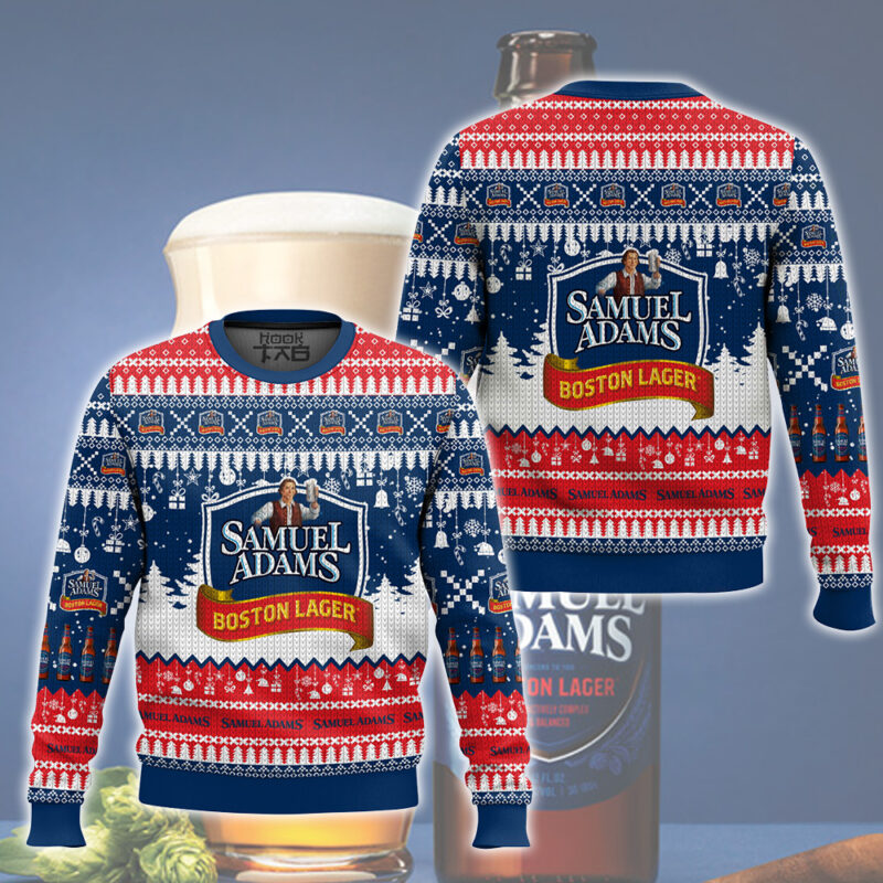 Hooktab Samuel Adams Boston Lager Ugly Christmas Sweater Hooktab Samuel Adams Boston Lager Ugly Christmas Sweater