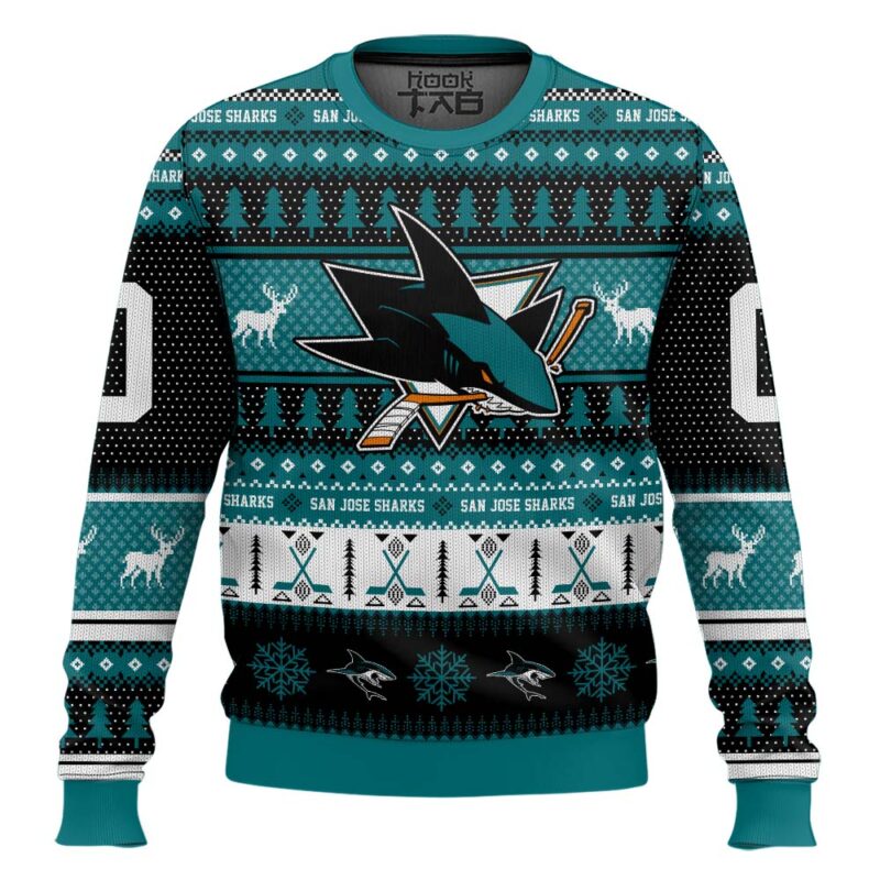 Hooktab San Jose Sharks - Custom Name And Number Ugly Sweater