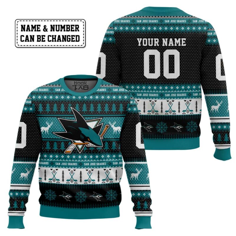 Hooktab San Jose Sharks - Custom Name And Number Ugly Sweater Hooktab San Jose Sharks - Custom Name And Number Ugly Sweater