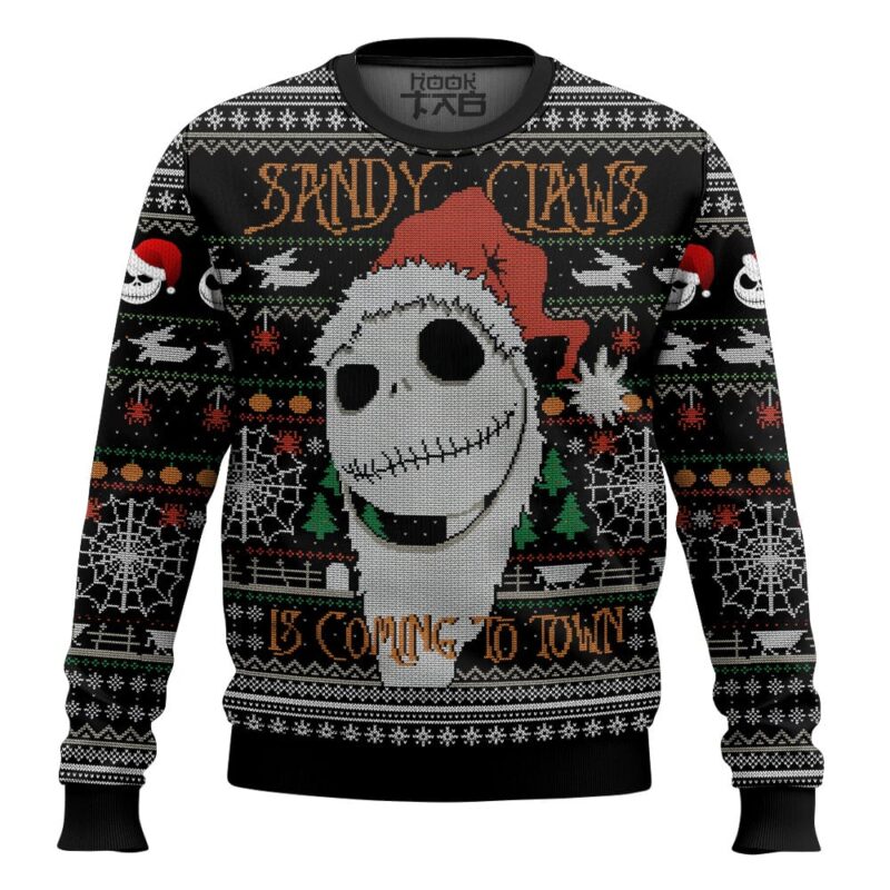 Hooktab Sandy Claws Is Coming To Town Jack Skellington Ugly Christmas Sweater