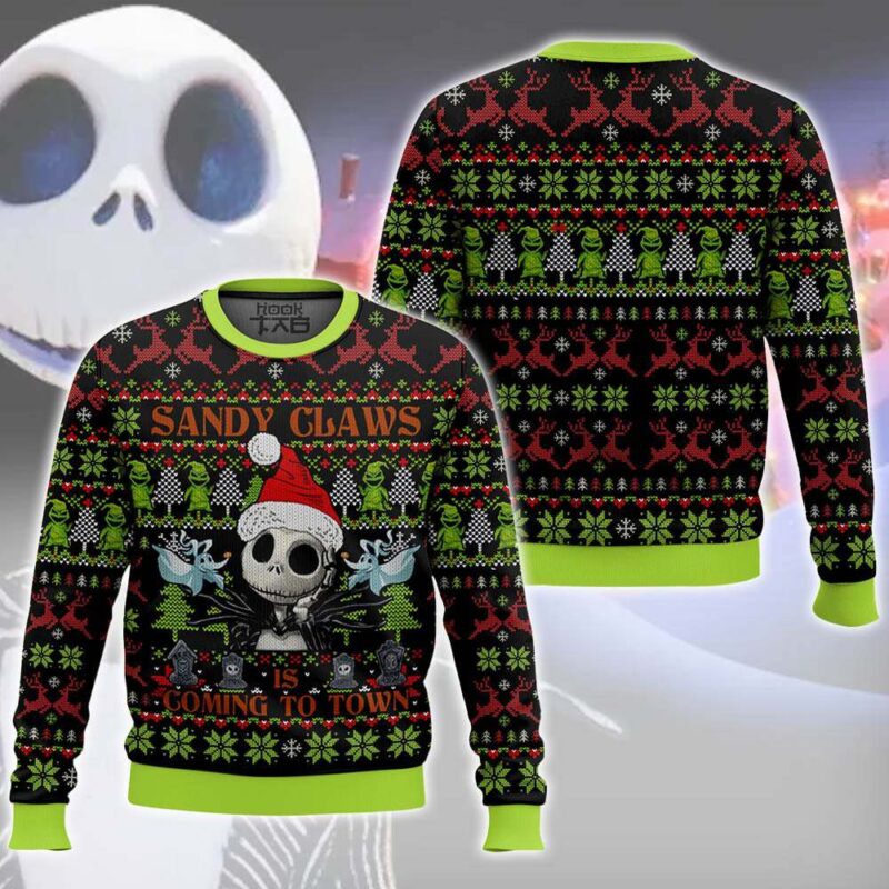 Hooktab Sandy Claws Jack Skellington Ugly Christmas Sweater Hooktab Sandy Claws Jack Skellington Ugly Christmas Sweater