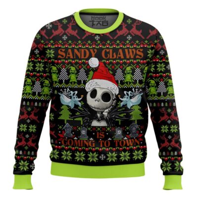 Hooktab Sandy Claws Jack Skellington Ugly Christmas Sweater