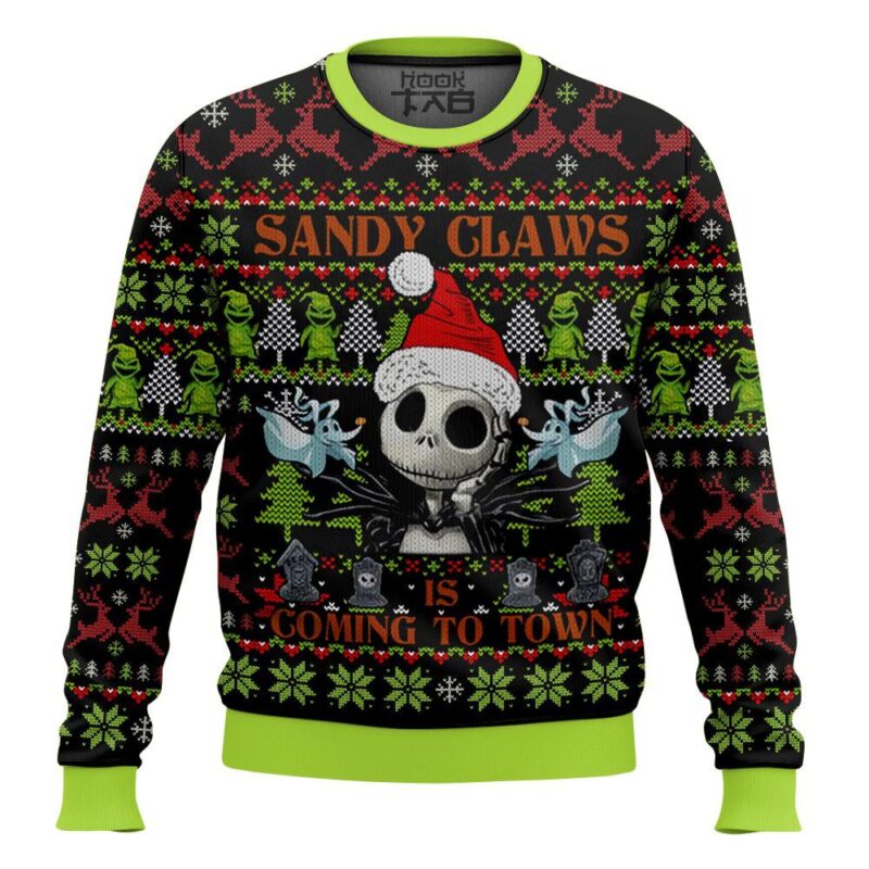Hooktab Sandy Claws Jack Skellington Ugly Christmas Sweater