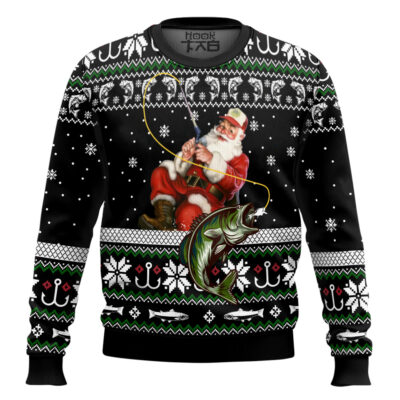Hooktab Santa Claus Fishing Ugly Christmas Sweater