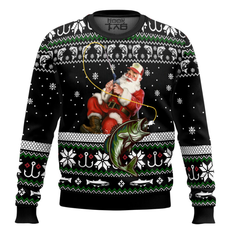 Hooktab Santa Claus Fishing Ugly Christmas Sweater
