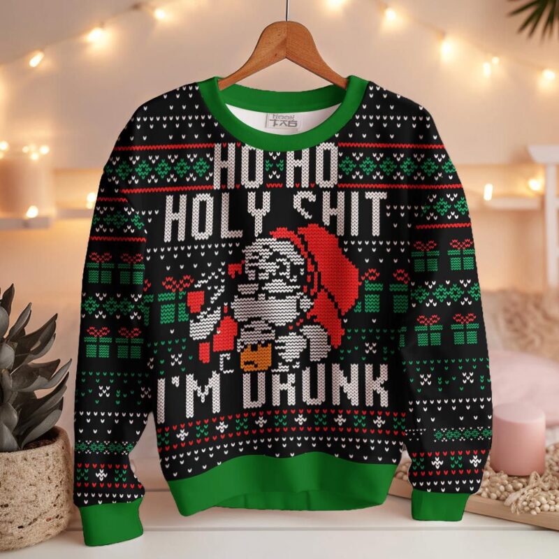 Hooktab Santa Claus Ho Ho Holy Shit I'm Drunk Ugly Christmas Sweater Hooktab Santa Claus Ho Ho Holy Shit I'm Drunk Ugly Christmas Sweater