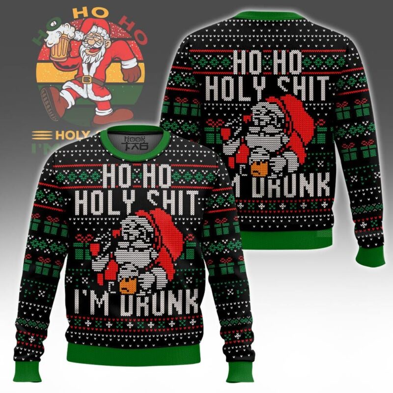Hooktab Santa Claus Ho Ho Holy Shit I'm Drunk Ugly Christmas Sweater Hooktab Santa Claus Ho Ho Holy Shit I'm Drunk Ugly Christmas Sweater