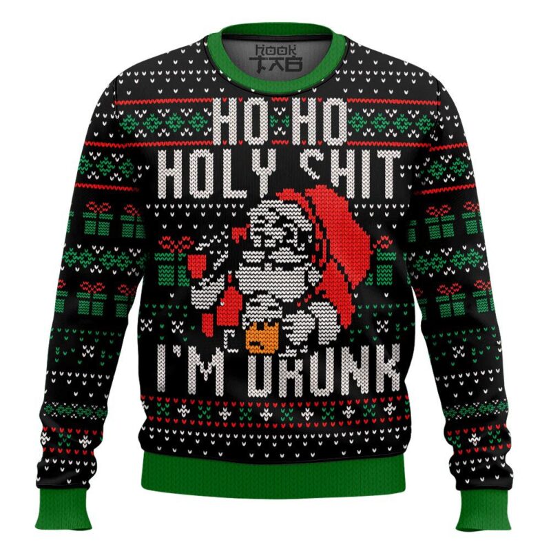 Hooktab Santa Claus Ho Ho Holy Shit I'm Drunk Ugly Christmas Sweater