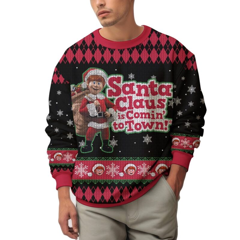 Hooktab Santa Claus Is Coming To Town Ugly Christmas Sweater Hooktab Santa Claus Is Coming To Town Ugly Christmas Sweater