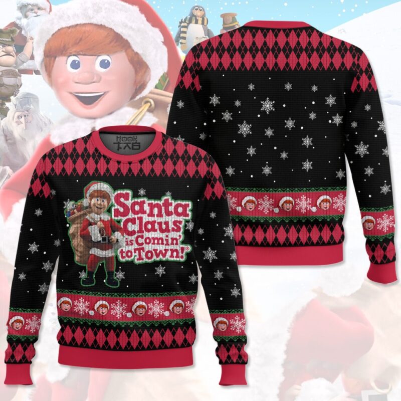 Hooktab Santa Claus Is Coming To Town Ugly Christmas Sweater Hooktab Santa Claus Is Coming To Town Ugly Christmas Sweater