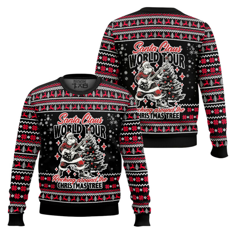 Hooktab Santa Claus World Tour Ugly Christmas Sweater Hooktab Santa Claus World Tour Ugly Christmas Sweater