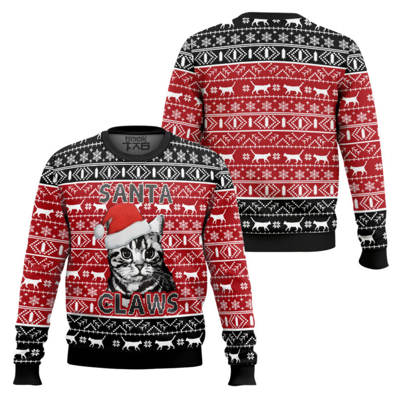 Hooktab Santa Claws Cat Ugly Christmas Sweater Hooktab Santa Claws Cat Ugly Christmas Sweater