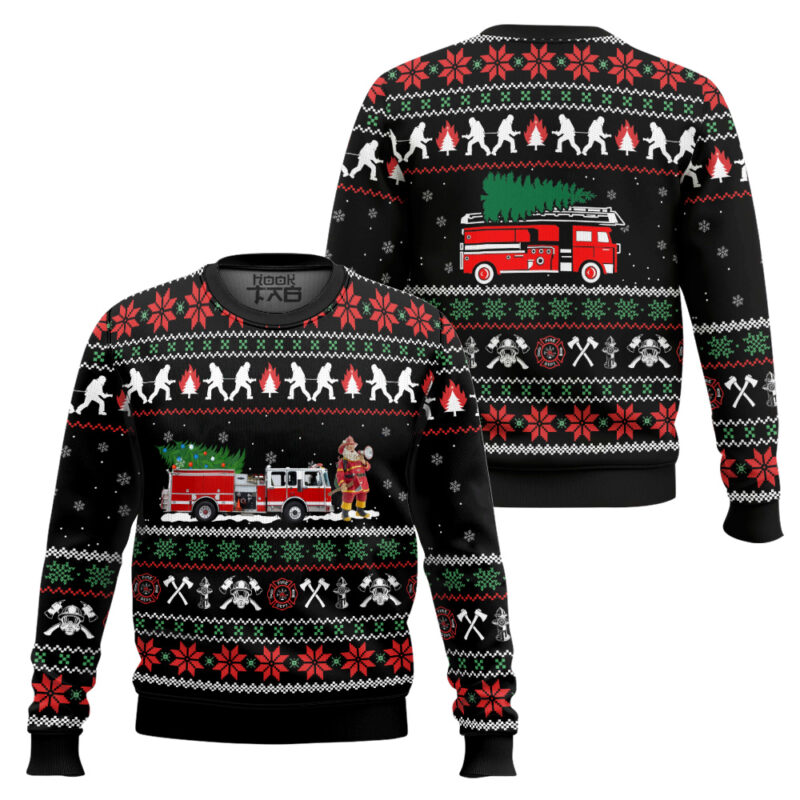 Hooktab Santa Firefighter Ugly Christmas Sweater Hooktab Santa Firefighter Ugly Christmas Sweater
