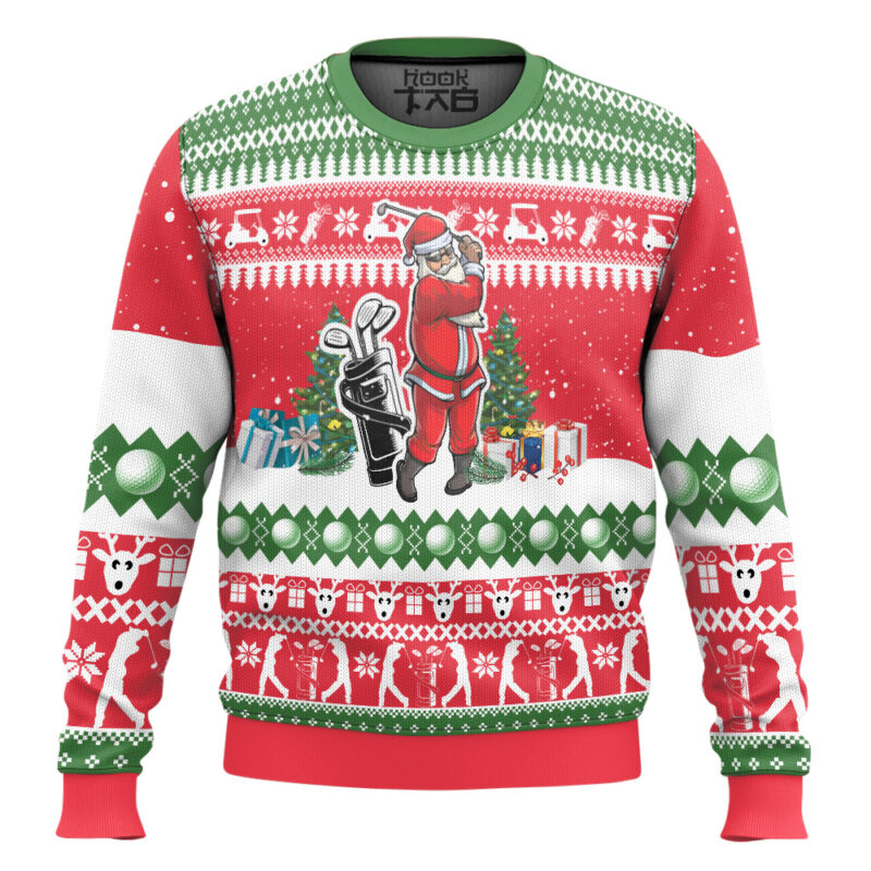 Hooktab Santa Golf Swing Ugly Christmas Sweater