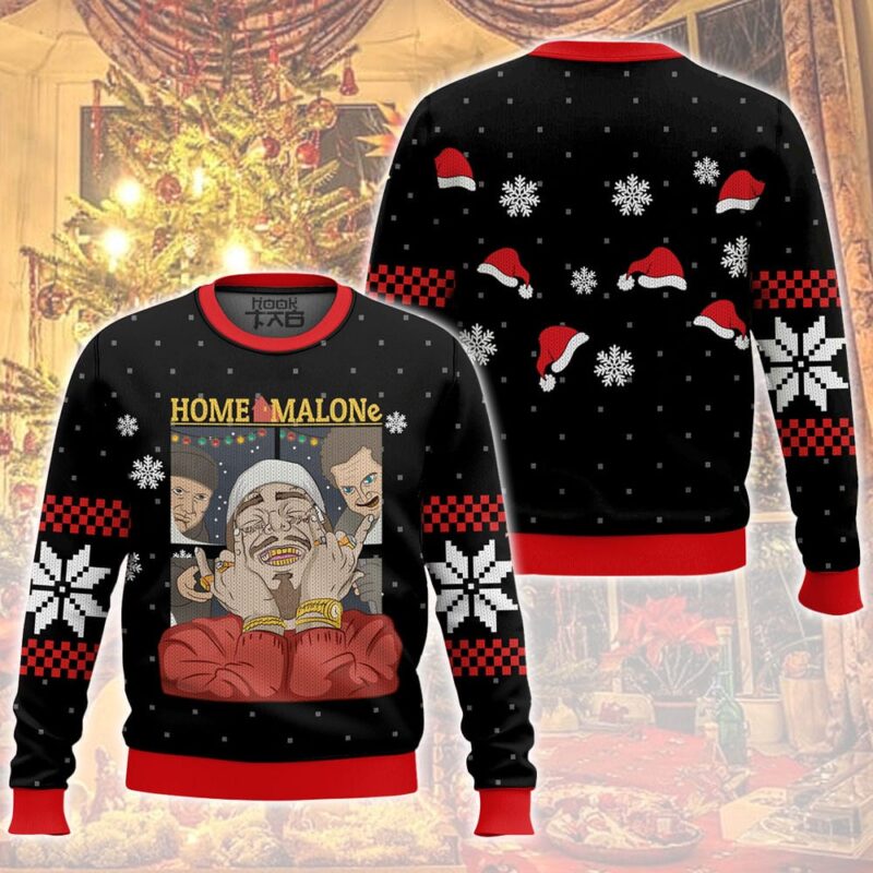 Hooktab Santa Home Malone Ugly Christmas Sweater Hooktab Santa Home Malone Ugly Christmas Sweater