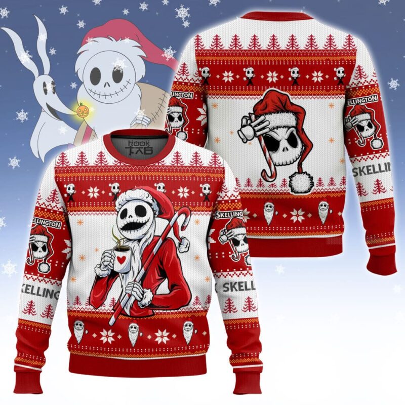 Hooktab Santa Jack Skellington Ugly Christmas Sweater Hooktab Santa Jack Skellington Ugly Christmas Sweater