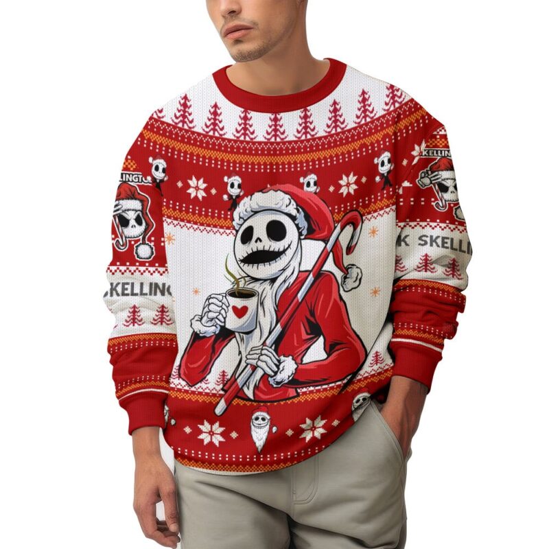 Hooktab Santa Jack Skellington Ugly Christmas Sweater Hooktab Santa Jack Skellington Ugly Christmas Sweater