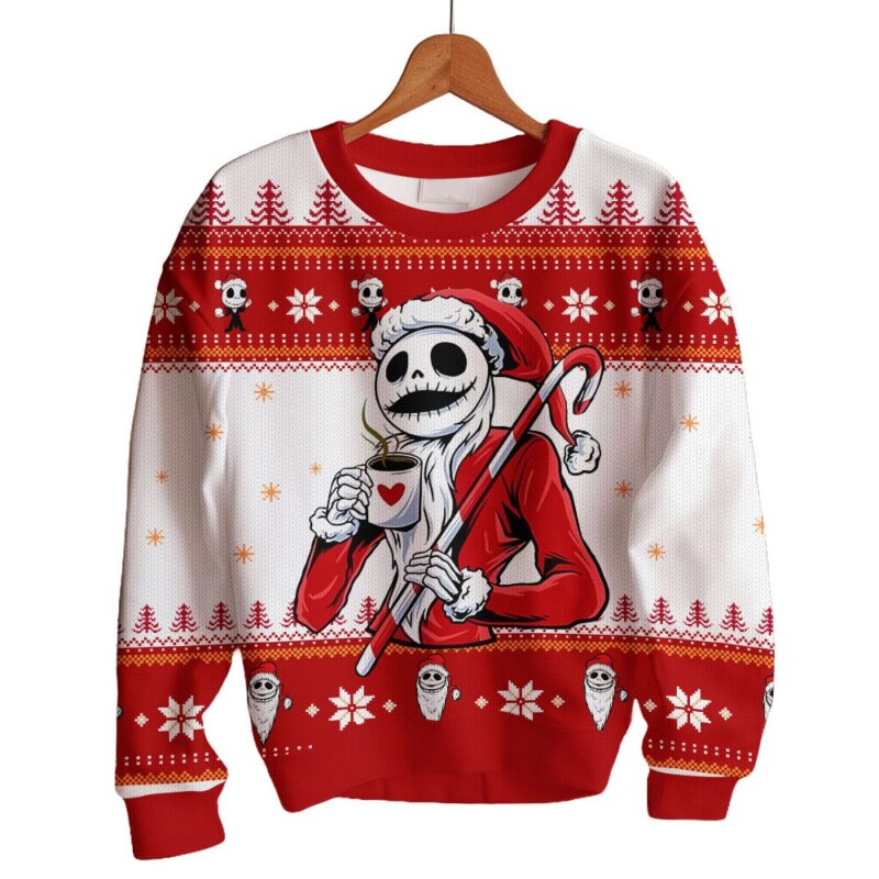 Hooktab Santa Jack Skellington Ugly Christmas Sweater Hooktab Santa Jack Skellington Ugly Christmas Sweater