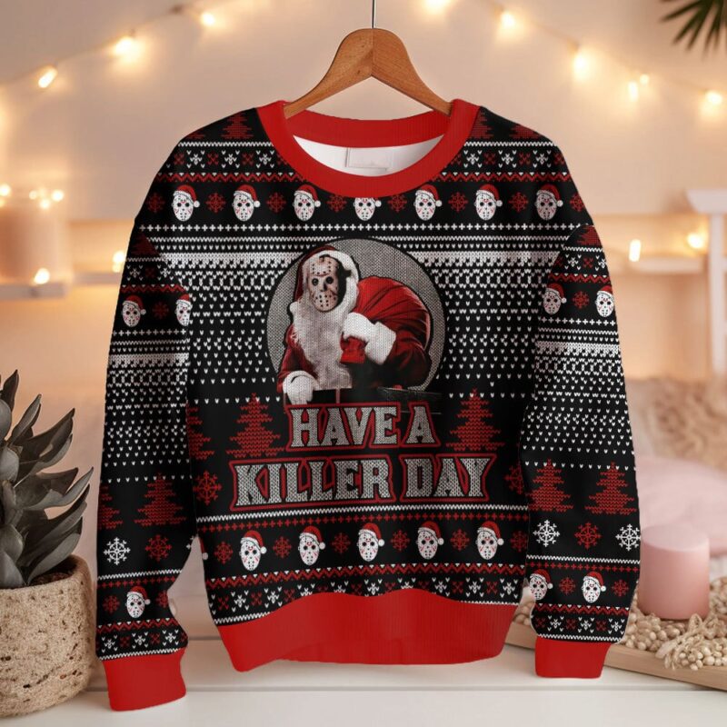 Hooktab Santa Jason Voorhees Have A Killer Day Ugly Christmas Sweater Hooktab Santa Jason Voorhees Have A Killer Day Ugly Christmas Sweater