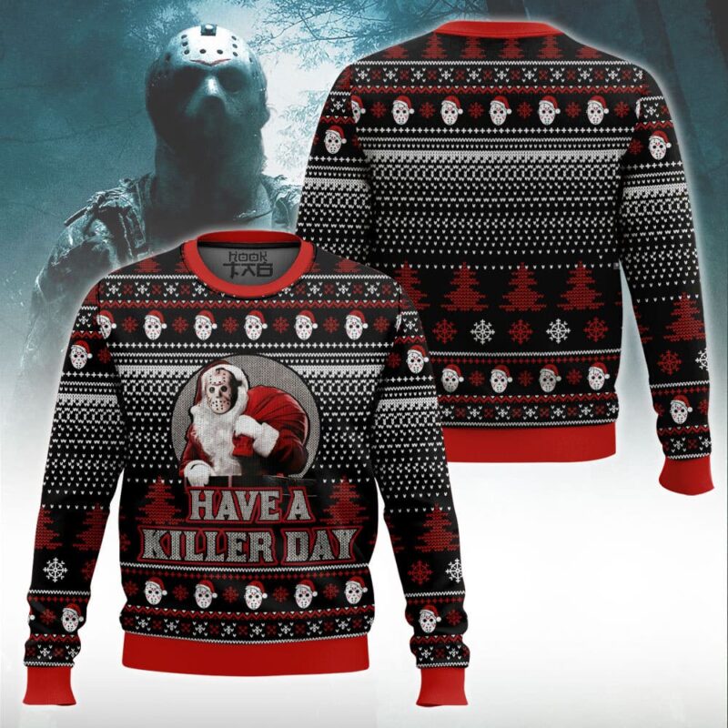 Hooktab Santa Jason Voorhees Have A Killer Day Ugly Christmas Sweater Hooktab Santa Jason Voorhees Have A Killer Day Ugly Christmas Sweater