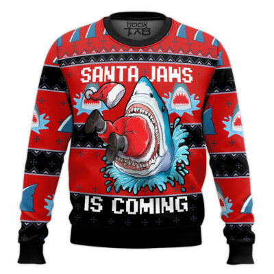 Hooktab Santa Jaws Is Coming Ugly Christmas Sweater