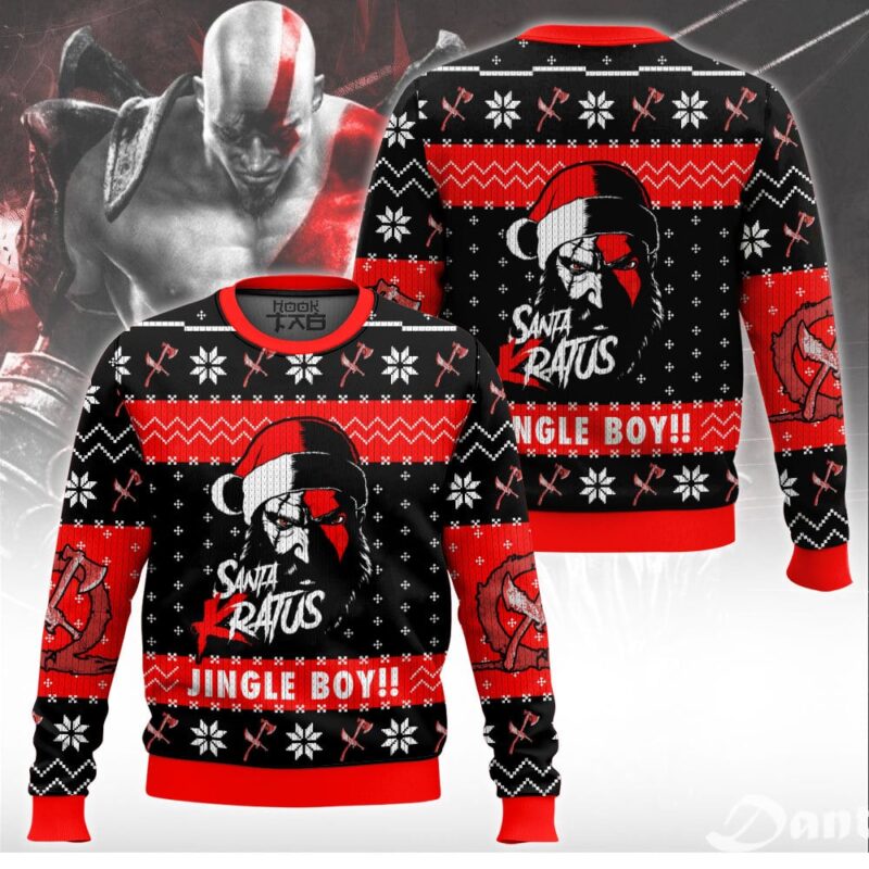 Hooktab Santa Kratus Jingle Boy God Of War Ugly Christmas Sweater Hooktab Santa Kratus Jingle Boy God Of War Ugly Christmas Sweater