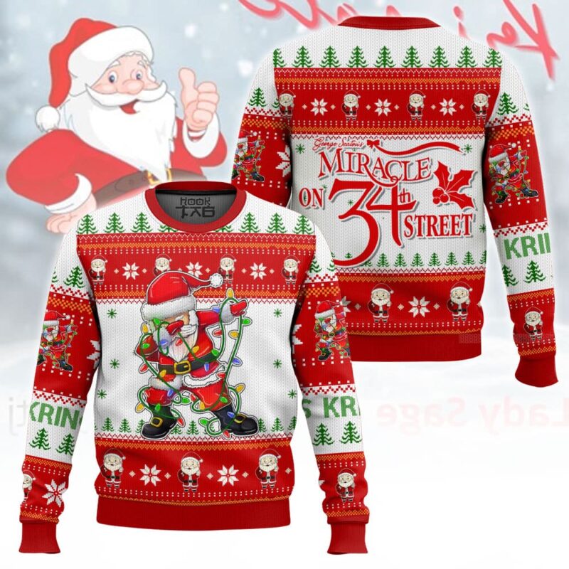 Hooktab Santa Kris Kringle Miracle On 34th Street Ugly Christmas Sweater Hooktab Santa Kris Kringle Miracle On 34th Street Ugly Christmas Sweater